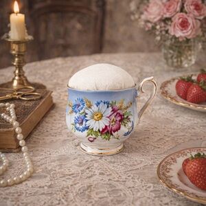 Repurposed Handmade Vintage Tea Cup Pincushion